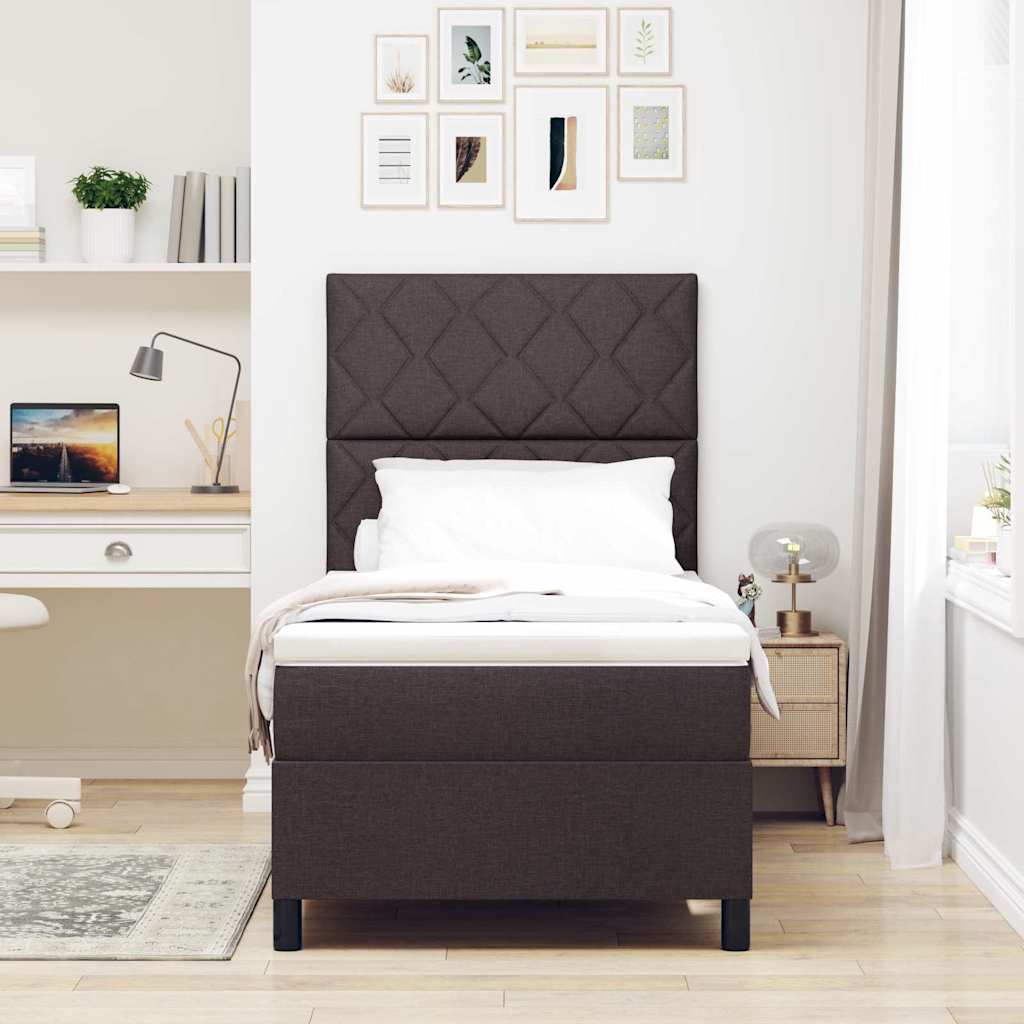 Lit à ressorts avec bandes LED Marron foncé 90 x 200 cm tissu