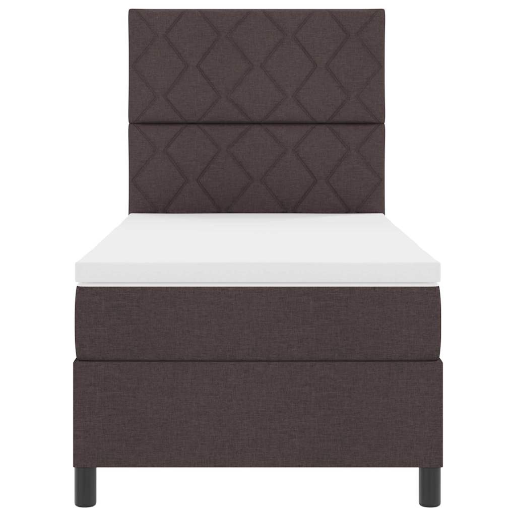 Lit à ressorts avec bandes LED Marron foncé 90 x 200 cm tissu