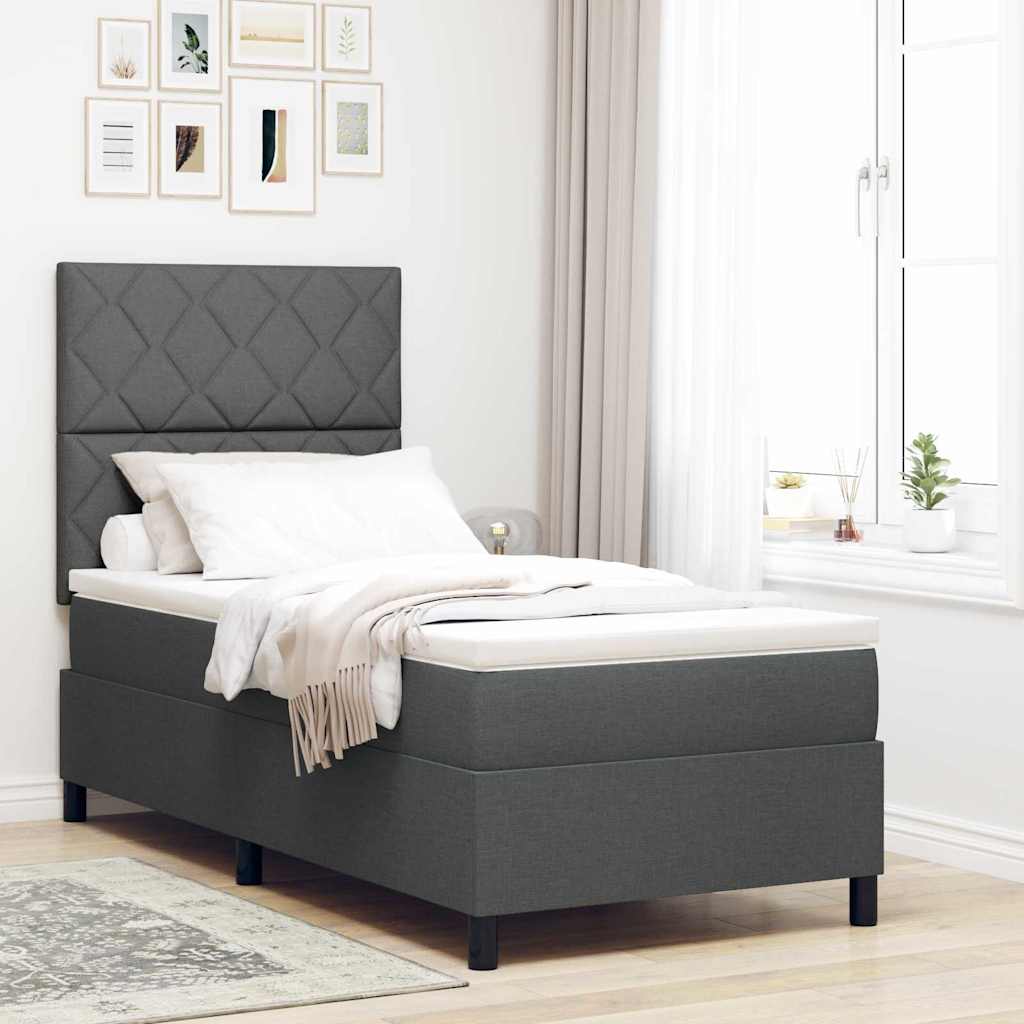 Lit à ressorts avec bandes LED Gris foncé 100 x 200 cm tissu