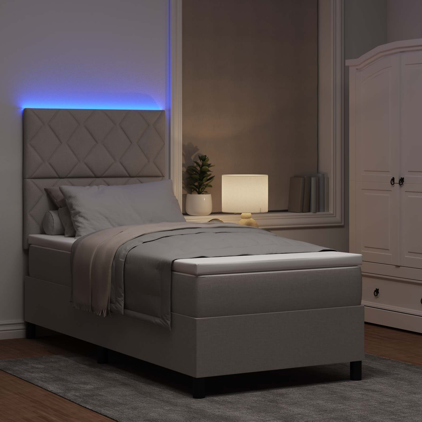Lit à ressorts avec bandes LED Taupe 100 x 200 cm tissu
