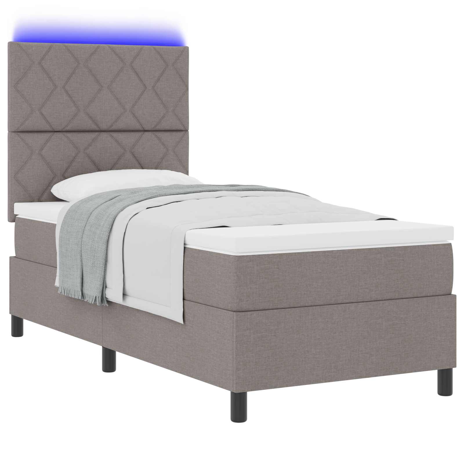 Lit à ressorts avec bandes LED Taupe 100 x 200 cm tissu