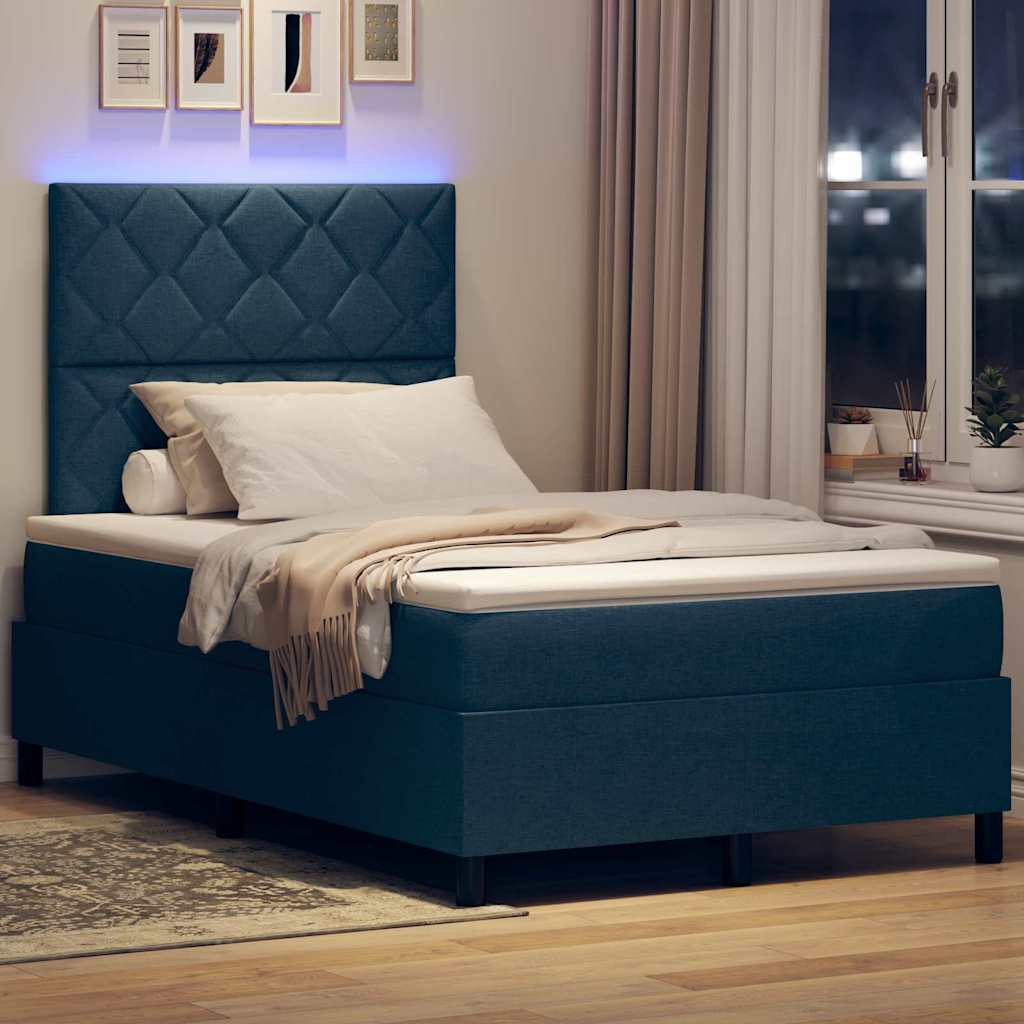 Lit à ressorts avec bandes LED Bleu 120 x 190 cm tissu - XIOS