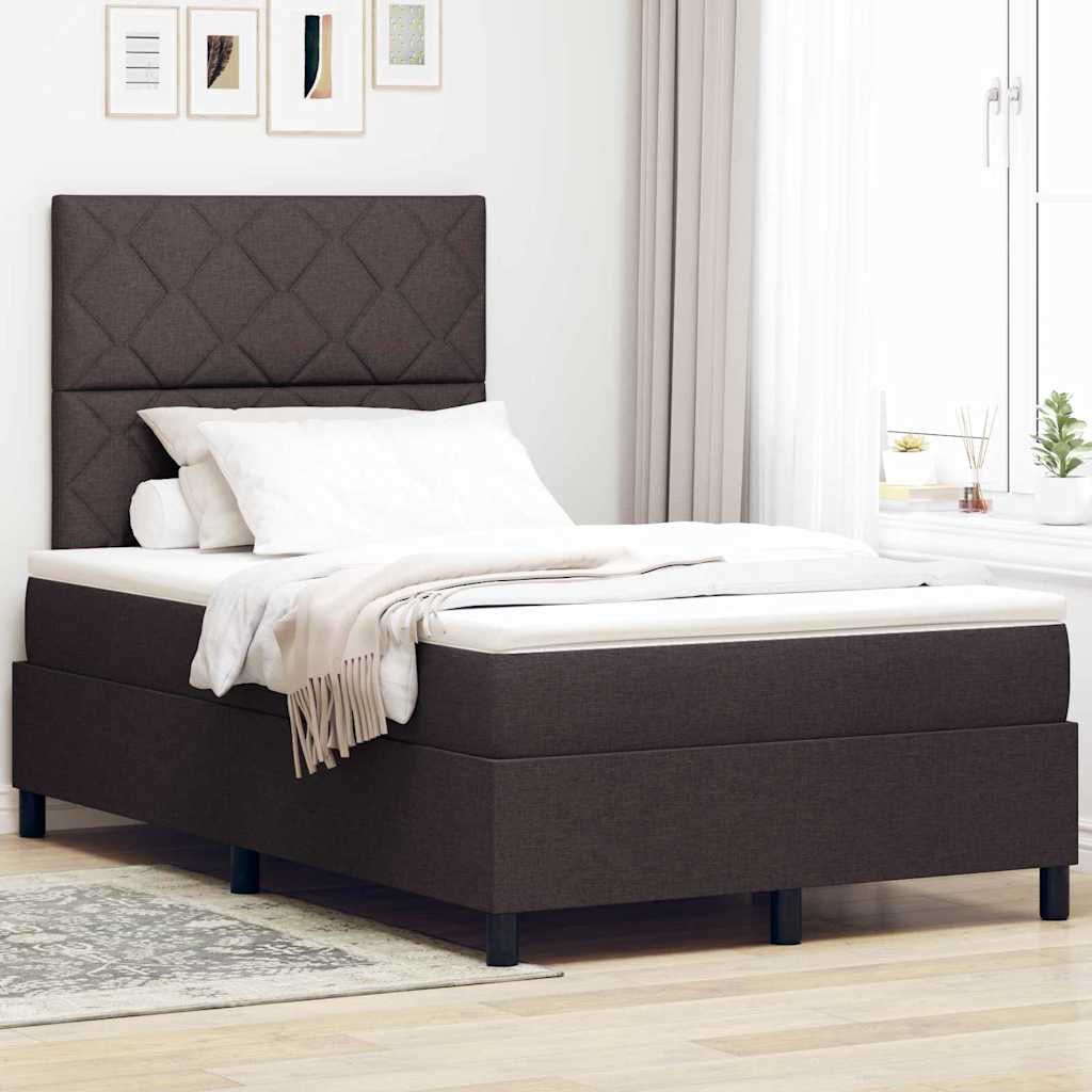 Lit à ressorts avec matelas Marron foncé 120 x 200 cm tissu