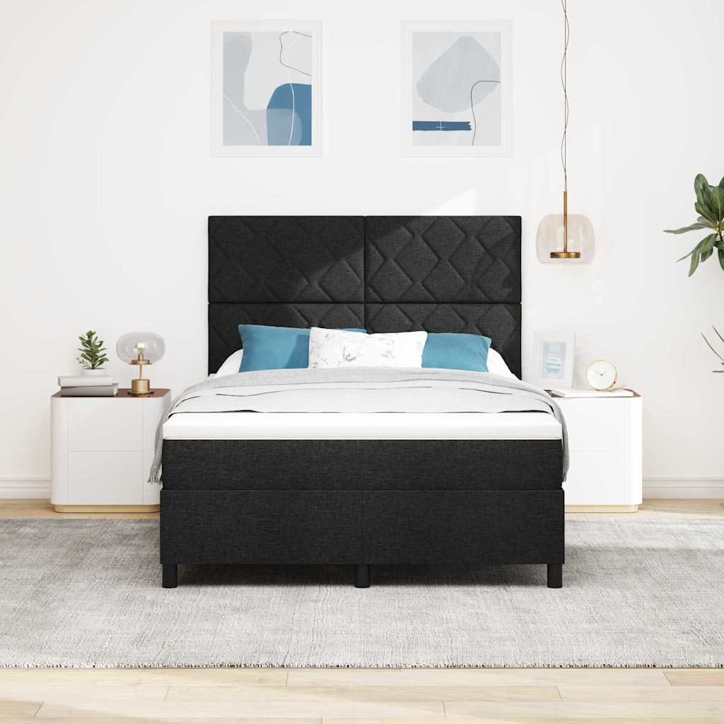 Lit à ressorts avec matelas Noir 140 x 190 cm tissu - XIOS