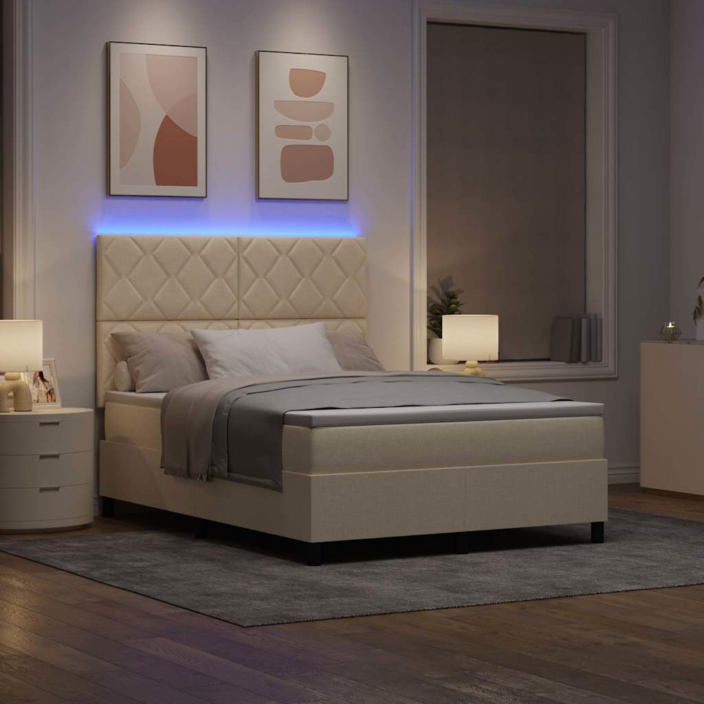 Lit à ressorts avec bandes LED Crème 140 x 200 cm tissu