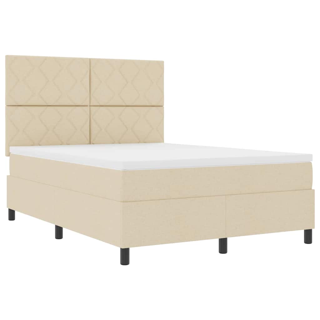 Lit à ressorts avec bandes LED Crème 140 x 200 cm tissu