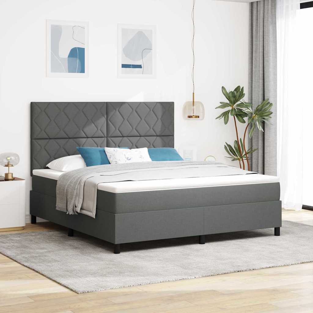 Lit à ressorts avec matelas Gris foncé 180 x 200 cm tissu