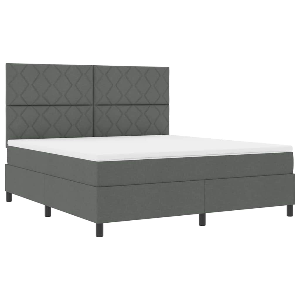 Lit à ressorts avec matelas Gris foncé 180 x 200 cm tissu
