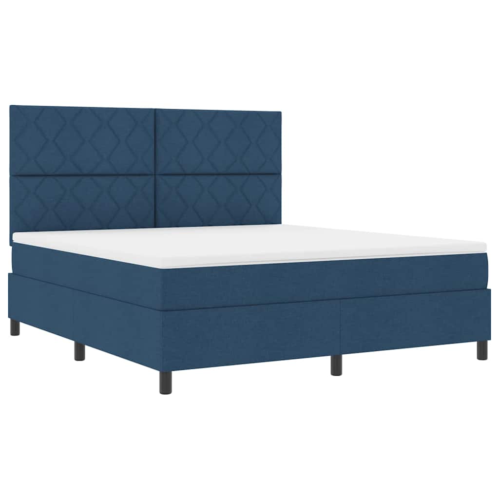 Lit à ressorts avec matelas Bleu 180 x 200 cm tissu