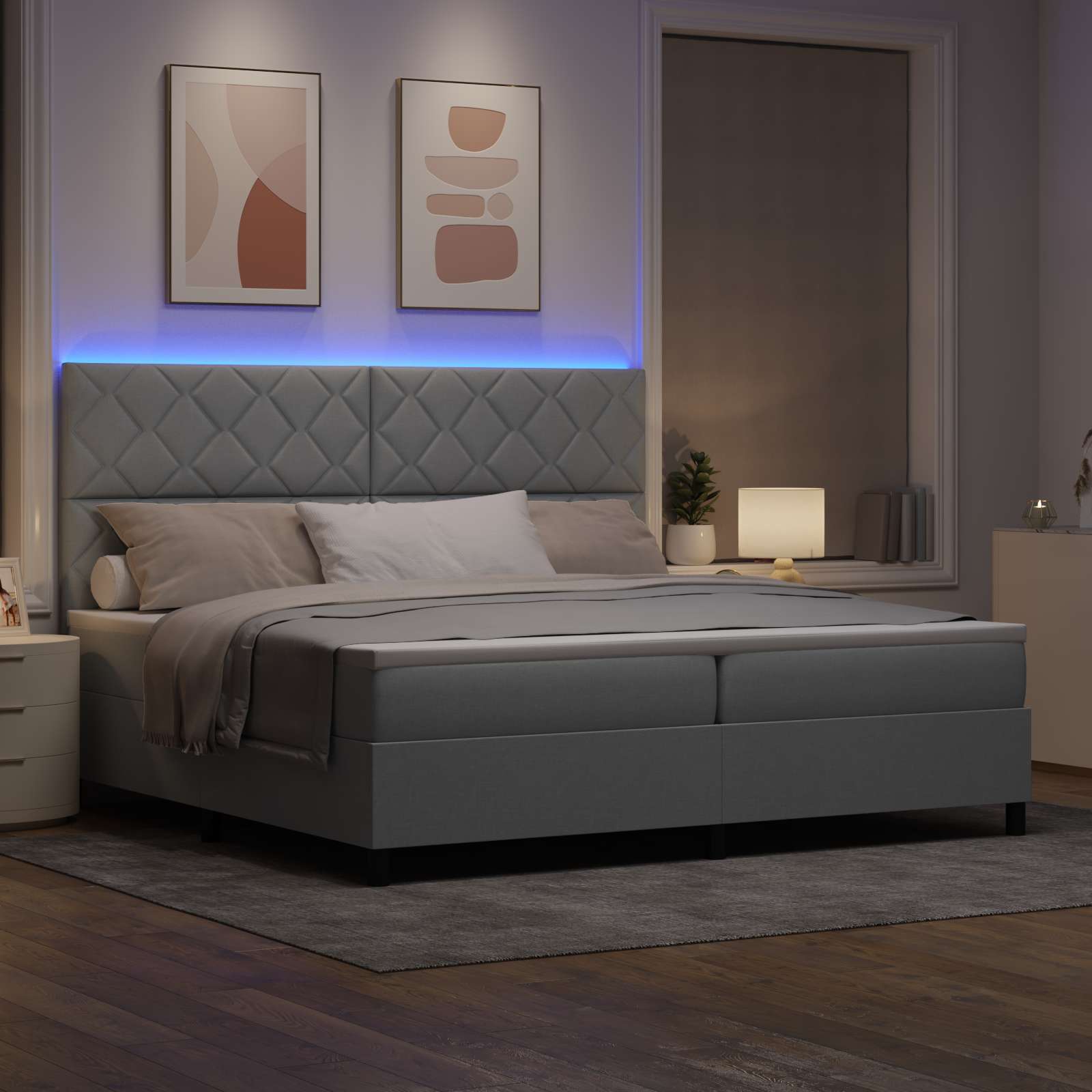 Lit à ressorts avec matelas Gris clair 200 x 200 cm tissu - XIOS