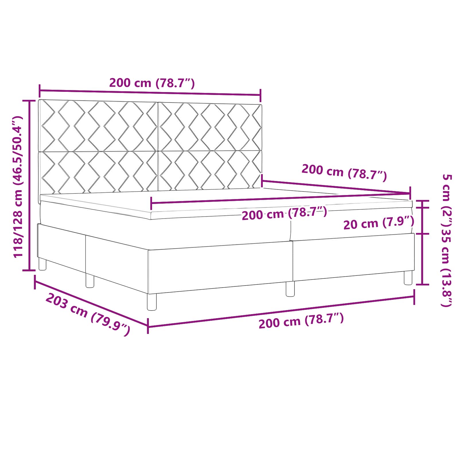 Lit à ressorts avec matelas Gris clair 200 x 200 cm tissu - XIOS