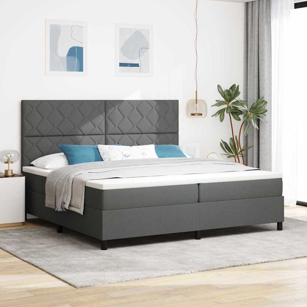 Lit à ressorts avec matelas Gris foncé 200 x 200 cm tissu - XIOS