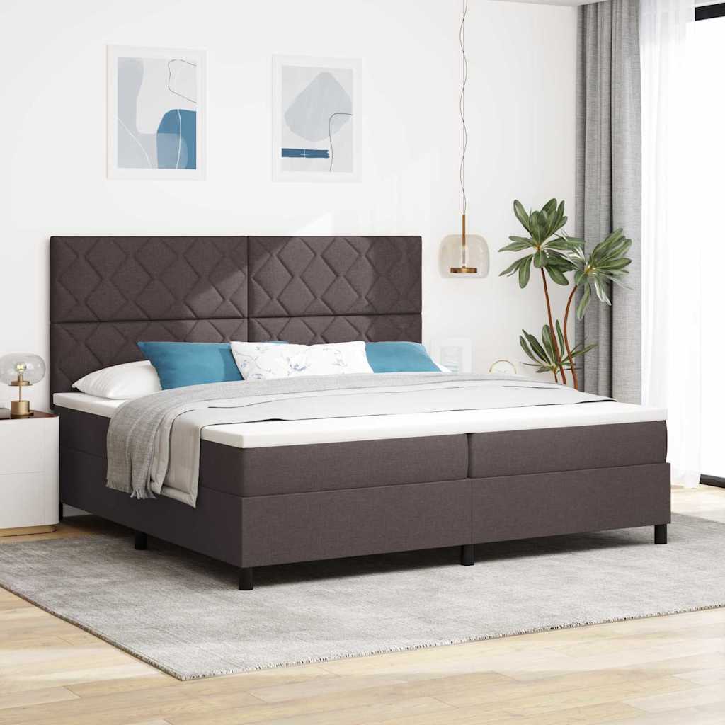 Lit à ressorts avec matelas Marron foncé 200 x 200 cm tissu