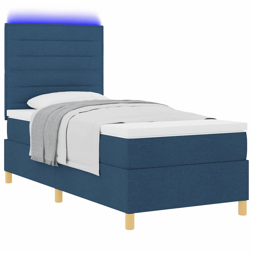 Lit à ressort LED avec matelas Bleu 90 x 190 cm tissu - XIOS