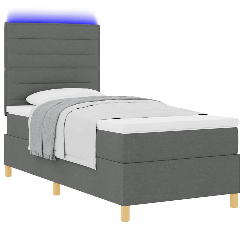 Lit à ressort LED avec matelas Gris foncé 90 x 200 cm tissu - XIOS