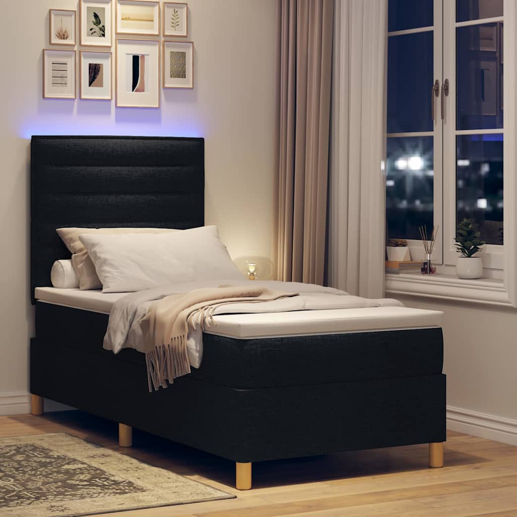 Lit à ressort LED avec matelas Noir 90 x 200 cm tissu - XIOS