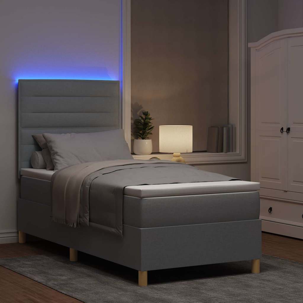 Lit à ressort LED avec matelas Gris clair 100 x 200 cm tissu - XIOS