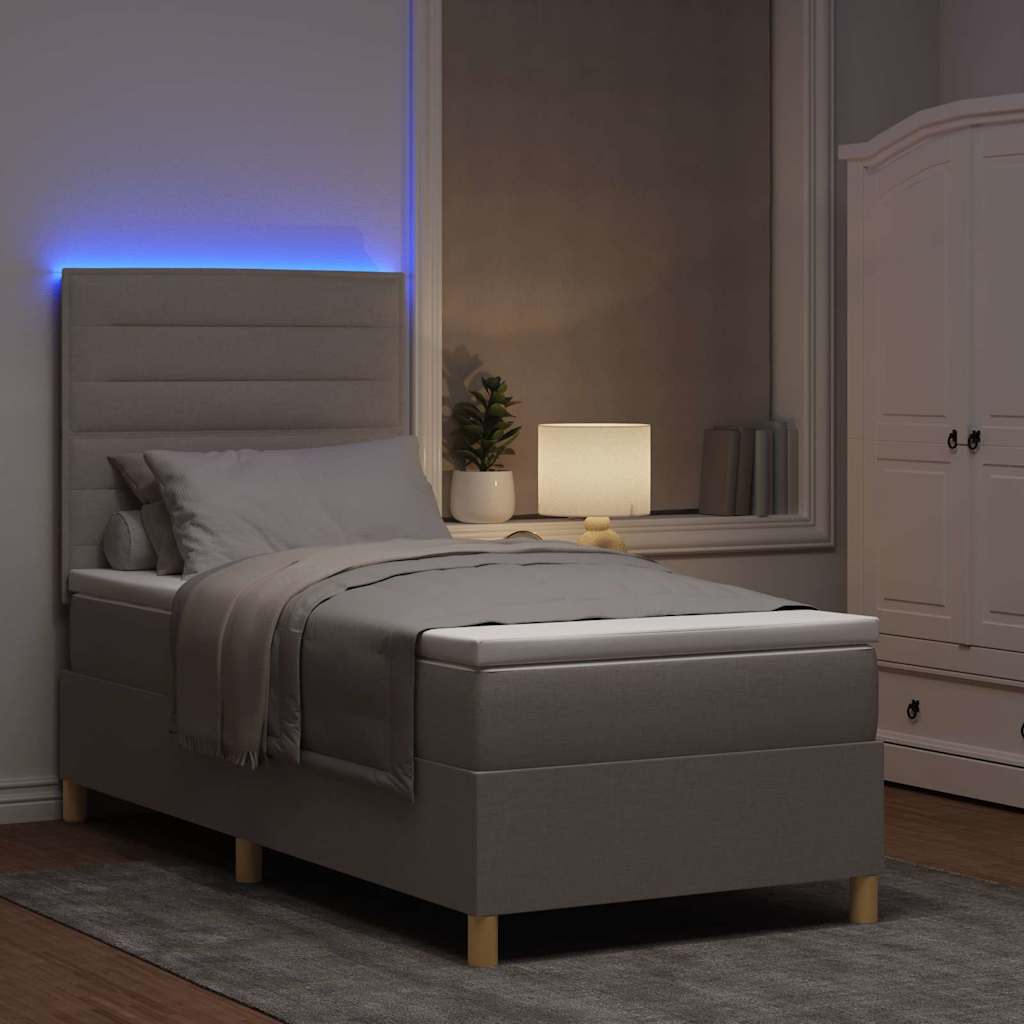 Lit à ressort LED avec matelas Taupe 100 x 200 cm tissu - XIOS