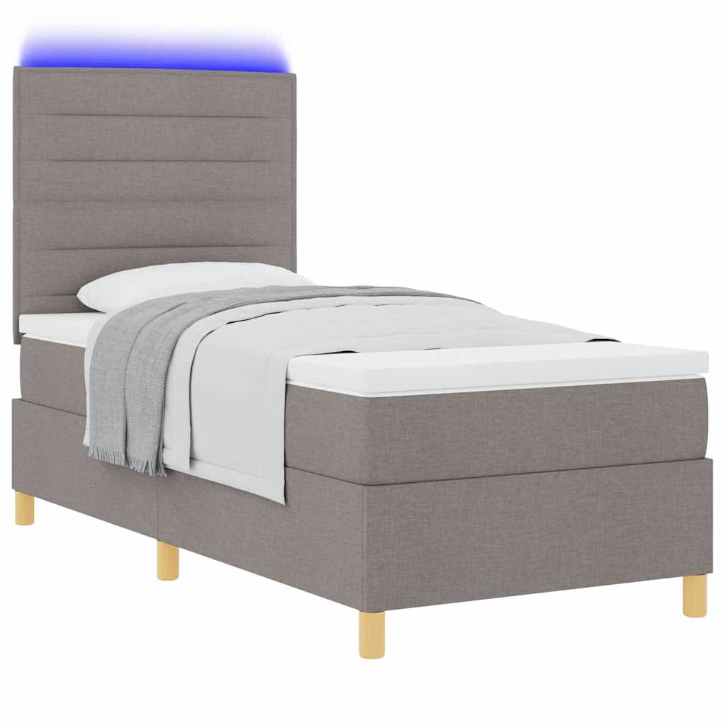 Lit à ressort LED avec matelas Taupe 100 x 200 cm tissu - XIOS