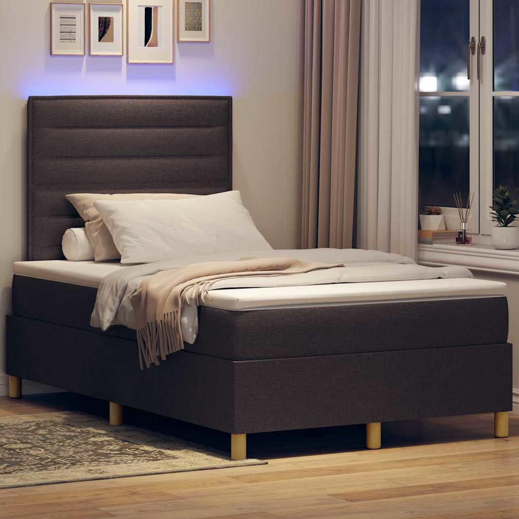 Lit à ressort LED avec matelas Marron foncé 120 x 190 cm tissu - XIOS