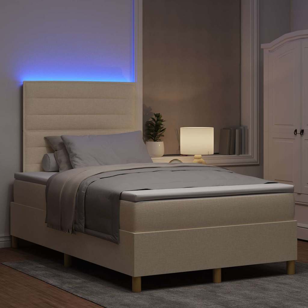 Lit à ressort LED avec matelas Crème 120 x 200 cm tissu - XIOS
