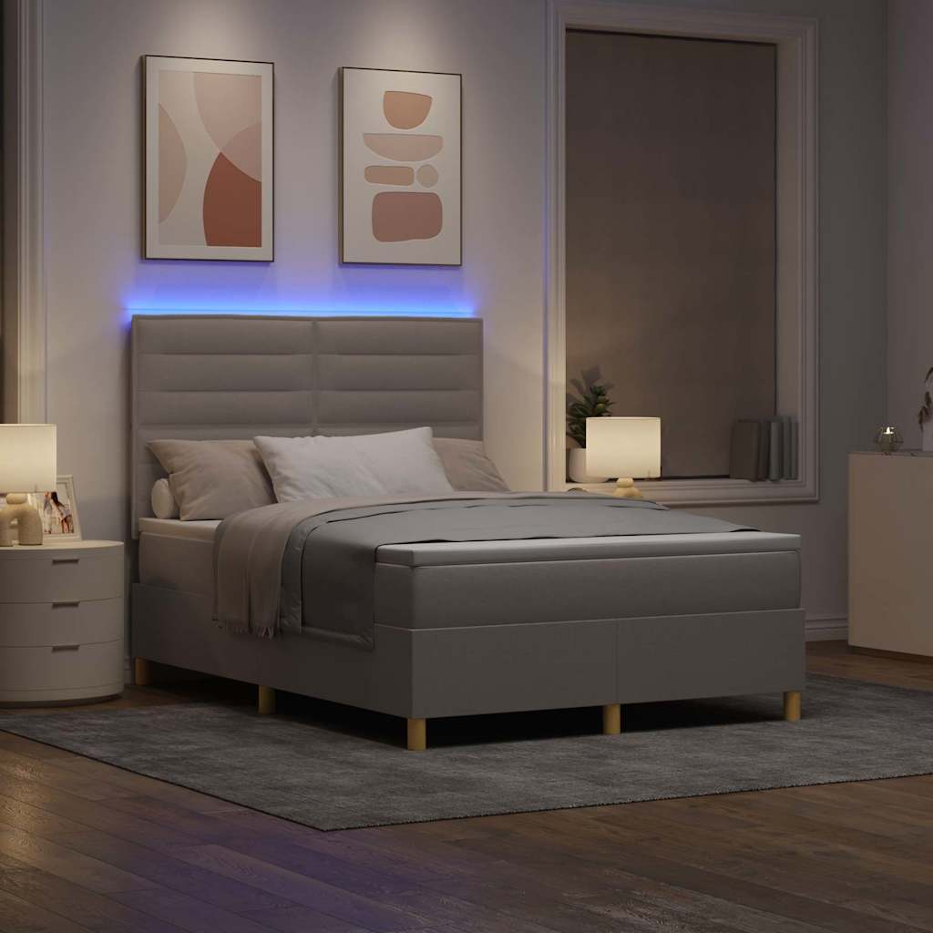 Lit à ressort LED avec matelas Taupe 140 x 190 cm tissu