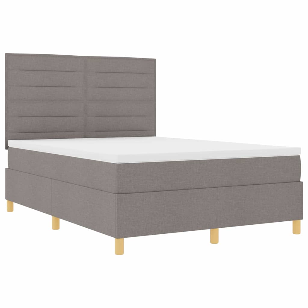 Lit à ressort LED avec matelas Taupe 140 x 190 cm tissu