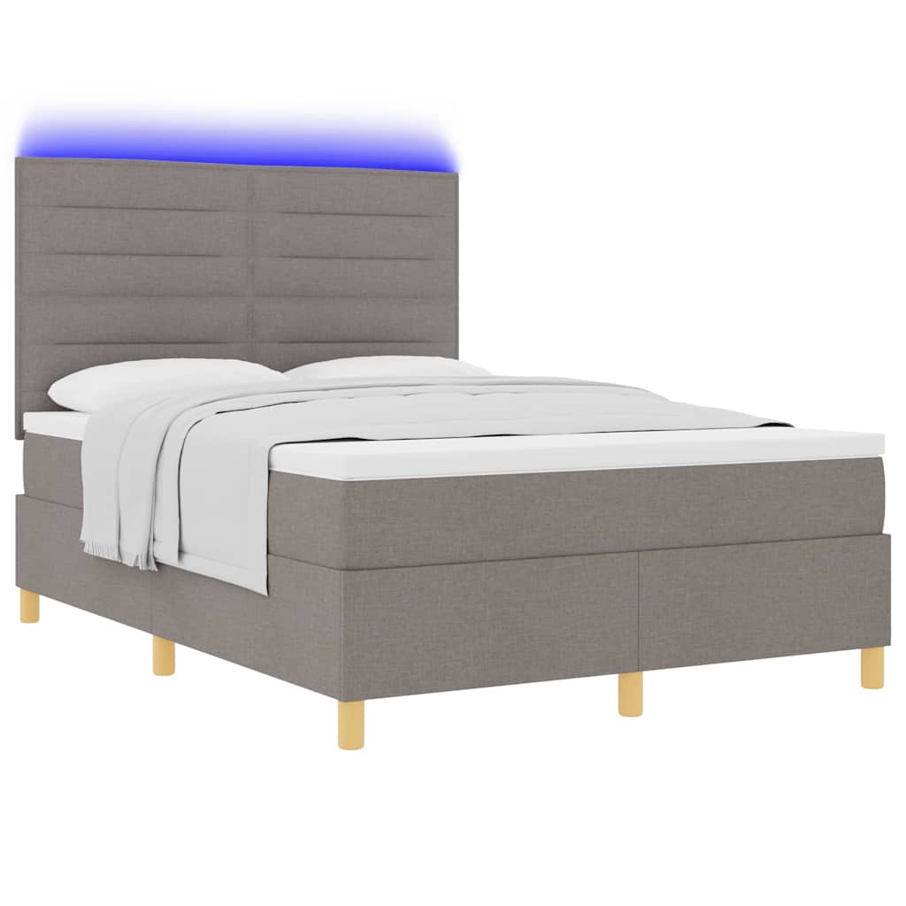 Lit à ressort LED avec matelas Taupe 140 x 190 cm tissu