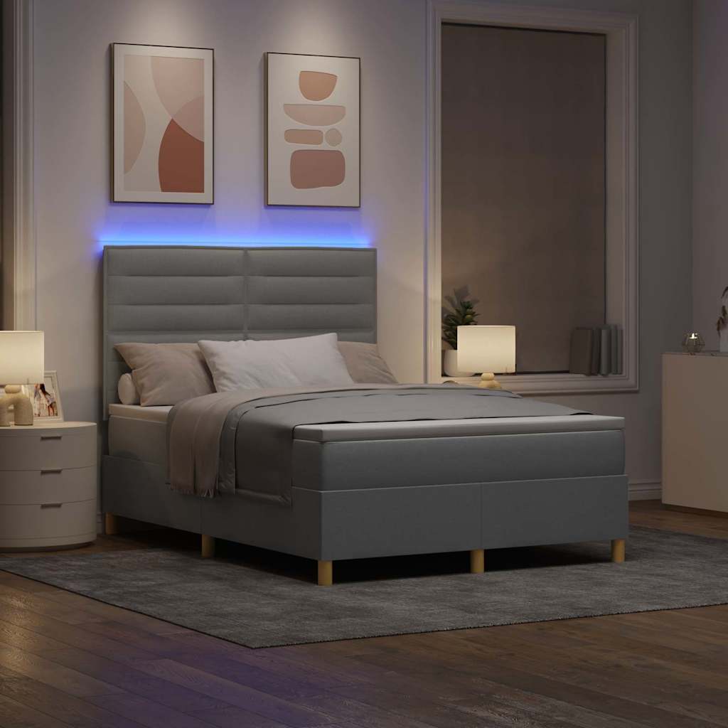 Lit à ressort LED avec matelas Gris clair 140 x 200 cm tissu