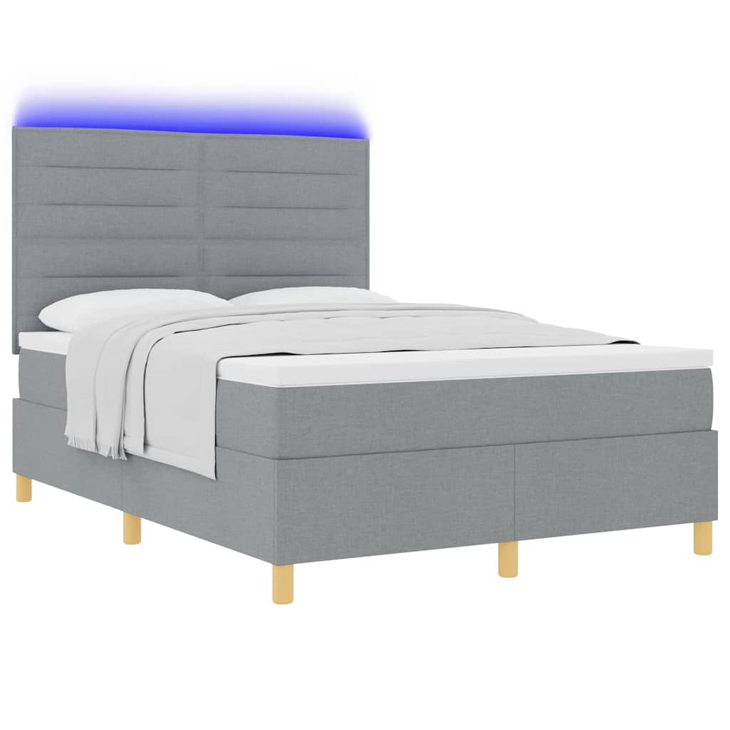 Lit à ressort LED avec matelas Gris clair 140 x 200 cm tissu