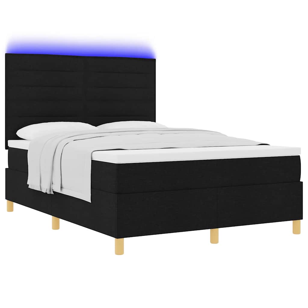 Lit à ressort LED avec matelas Noir 140 x 200 cm tissu