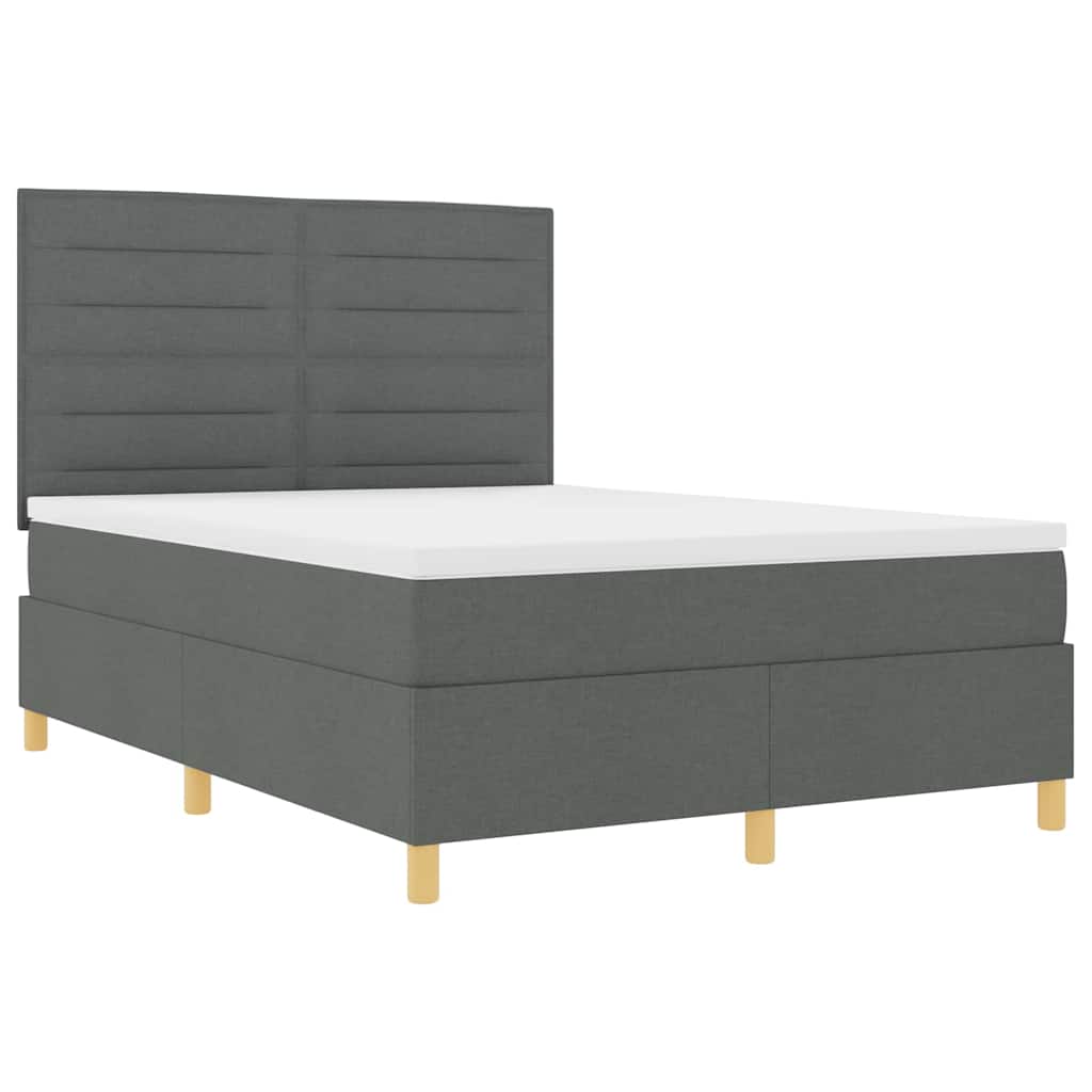 Lit à ressort LED avec matelas Gris foncé 160 x 200 cm tissu