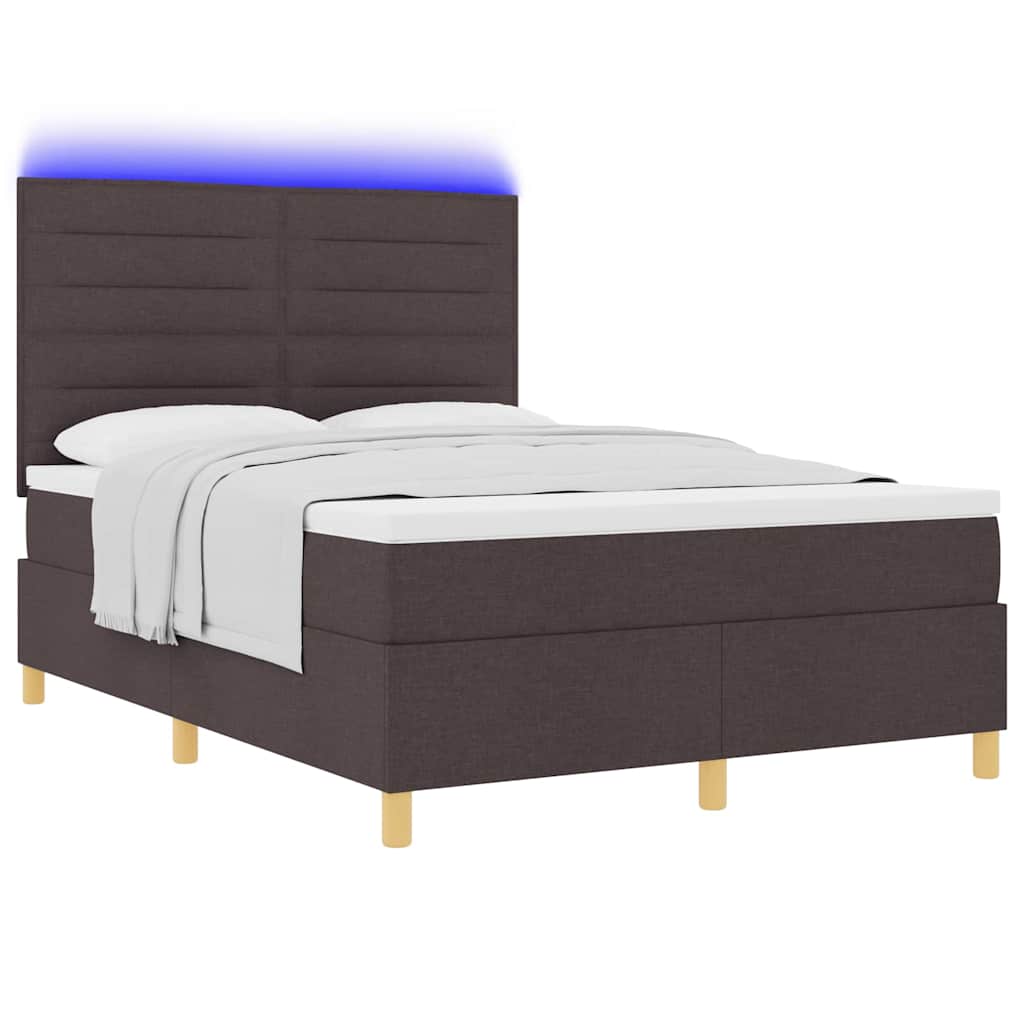 Lit à ressort LED avec matelas Marron foncé 160 x 200 cm tissu