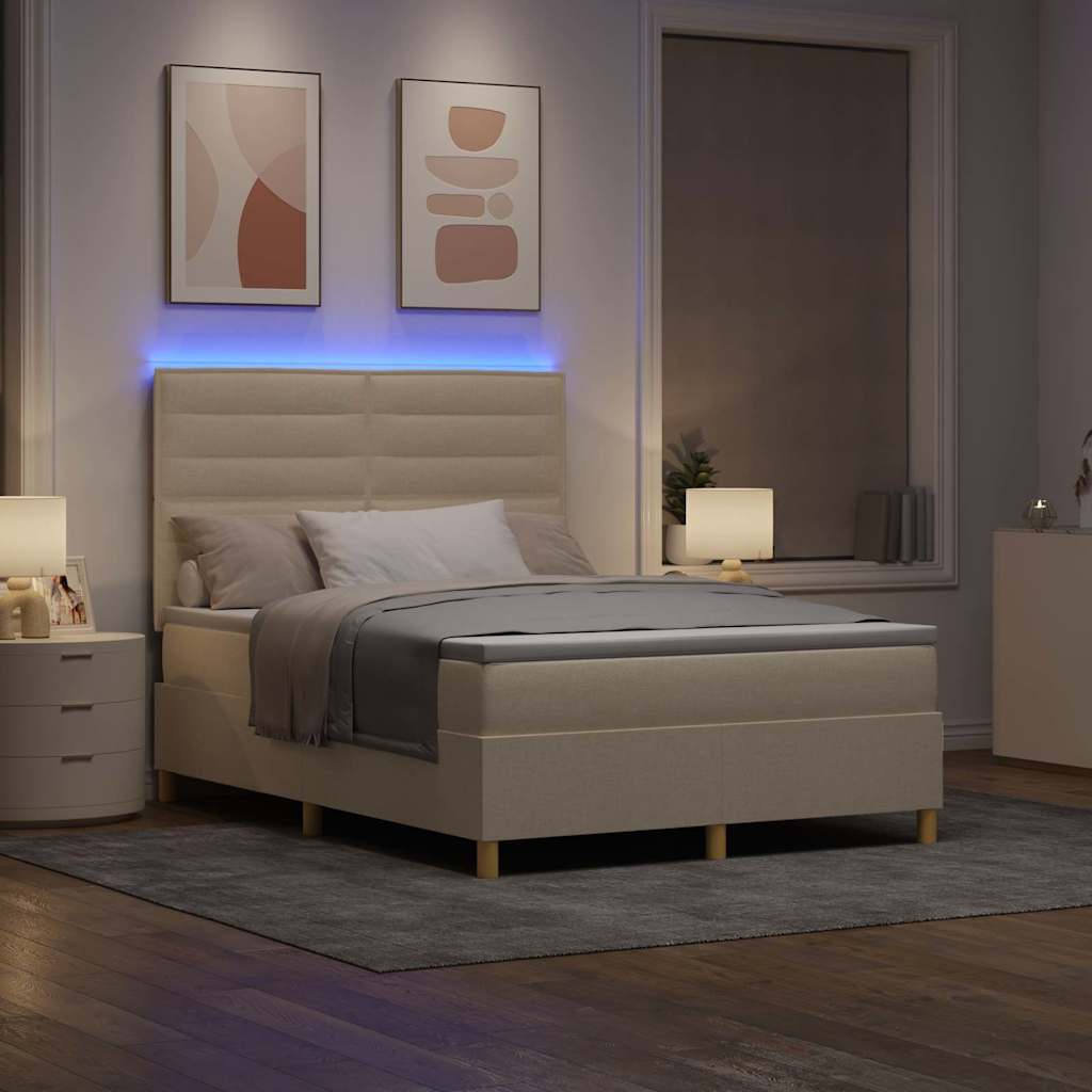 Lit à ressort LED avec matelas Crème 160 x 200 cm tissu - XIOS