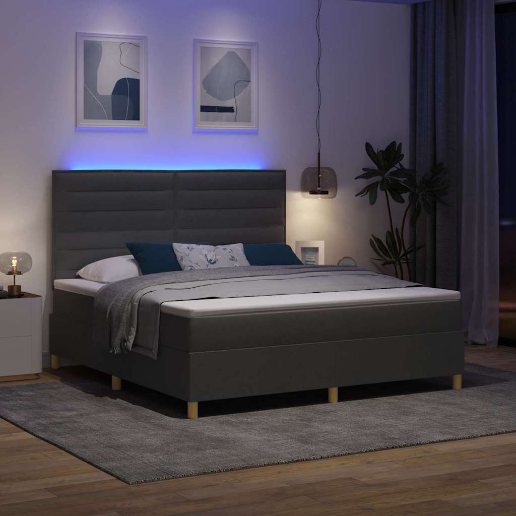 Lit à ressort LED avec matelas Gris foncé 180 x 200 cm tissu - XIOS