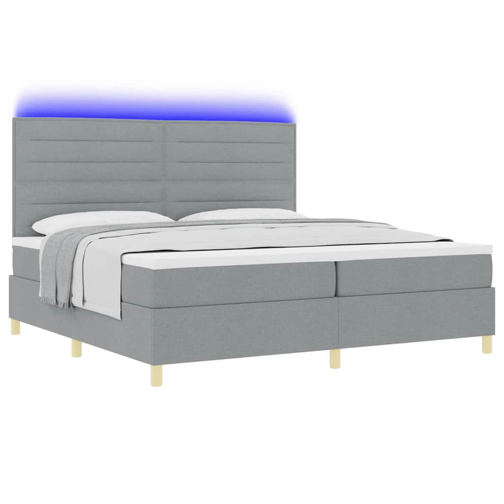 Lit à ressort LED avec matelas Gris clair 200 x 200 cm tissu - XIOS