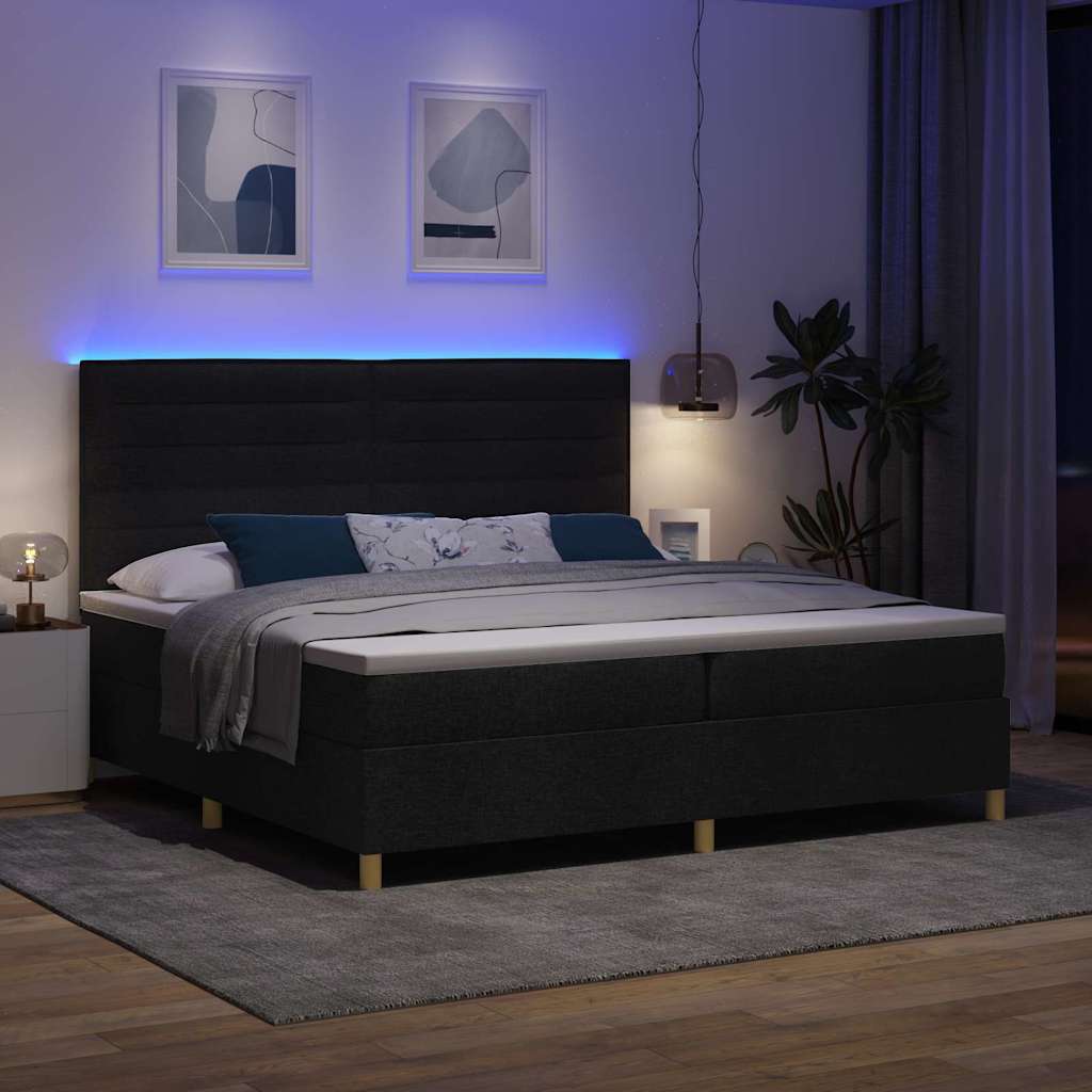 Lit à ressorts avec matelas Noir 200 x 200 cm tissu - XIOS
