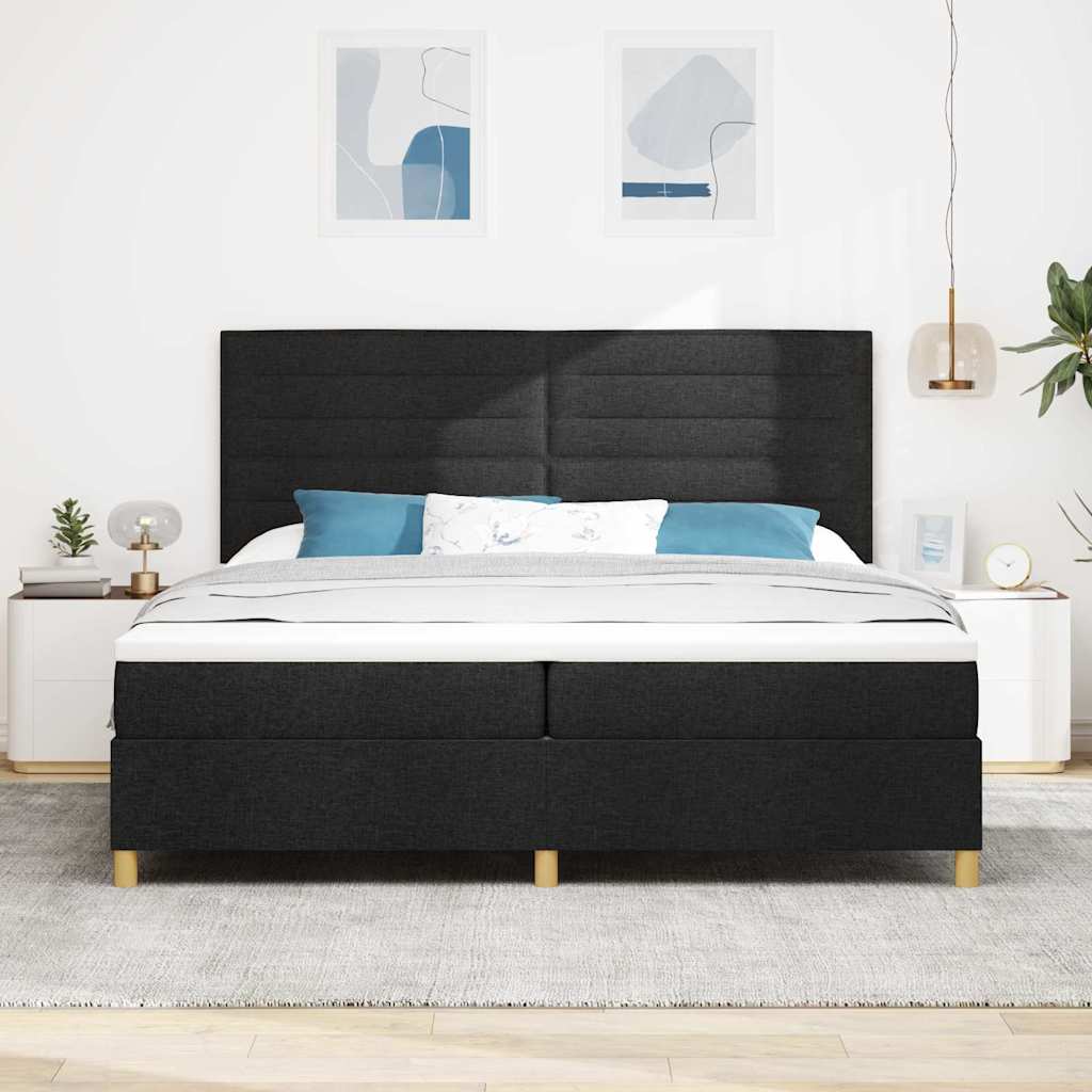 Lit à ressorts avec matelas Noir 200 x 200 cm tissu - XIOS