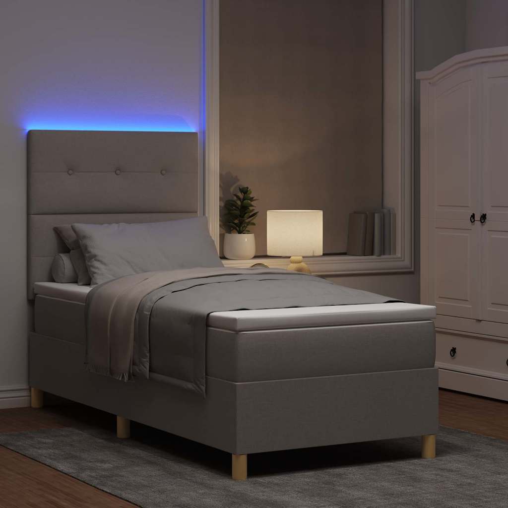 Lit à ressort LED avec tête de lit Taupe 90 x 190 cm tissu - XIOS
