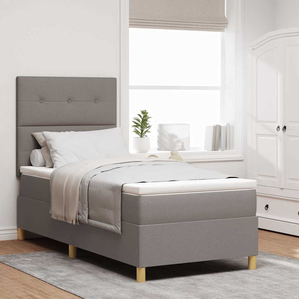 Lit à ressort LED avec tête de lit Taupe 90 x 190 cm tissu - XIOS