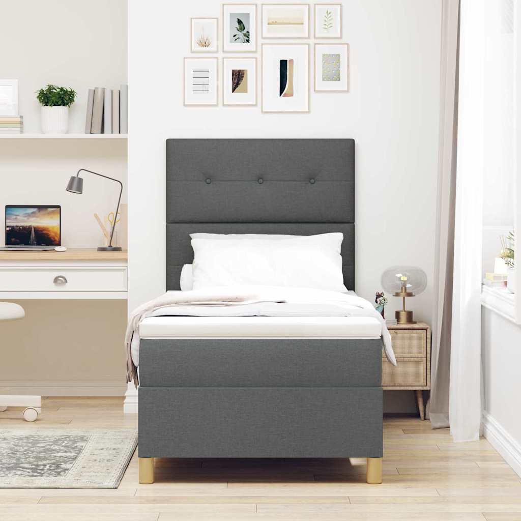 Lit à ressort LED avec tête de lit Gris foncé 90 x 200 cm tissu