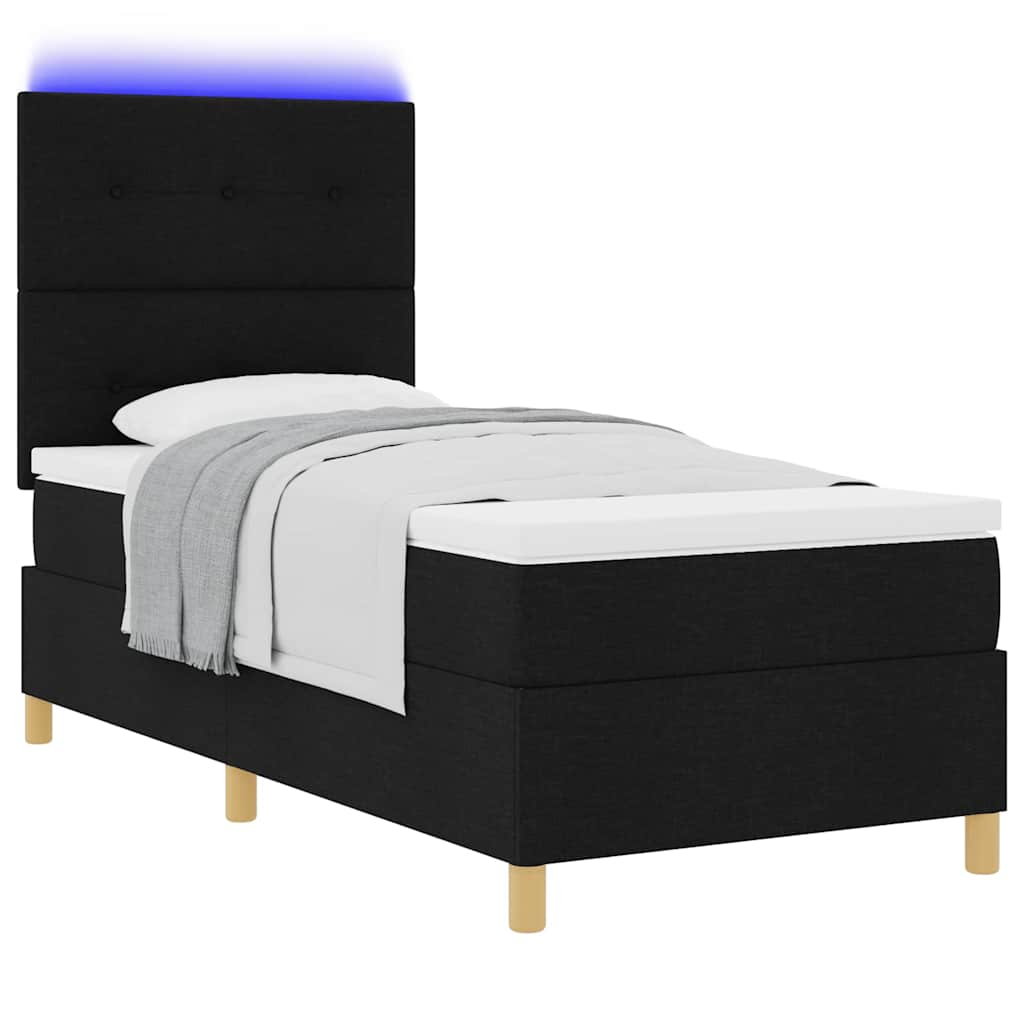 Lit à ressort LED avec matelas Noir 90 x 200 cm tissu
