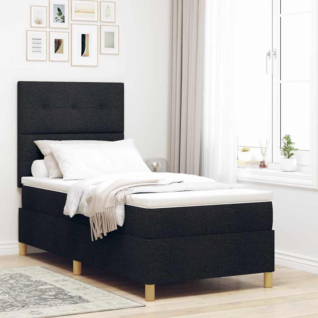 Lit à ressort LED avec tête de lit Noir 100 x 200 cm tissu - XIOS