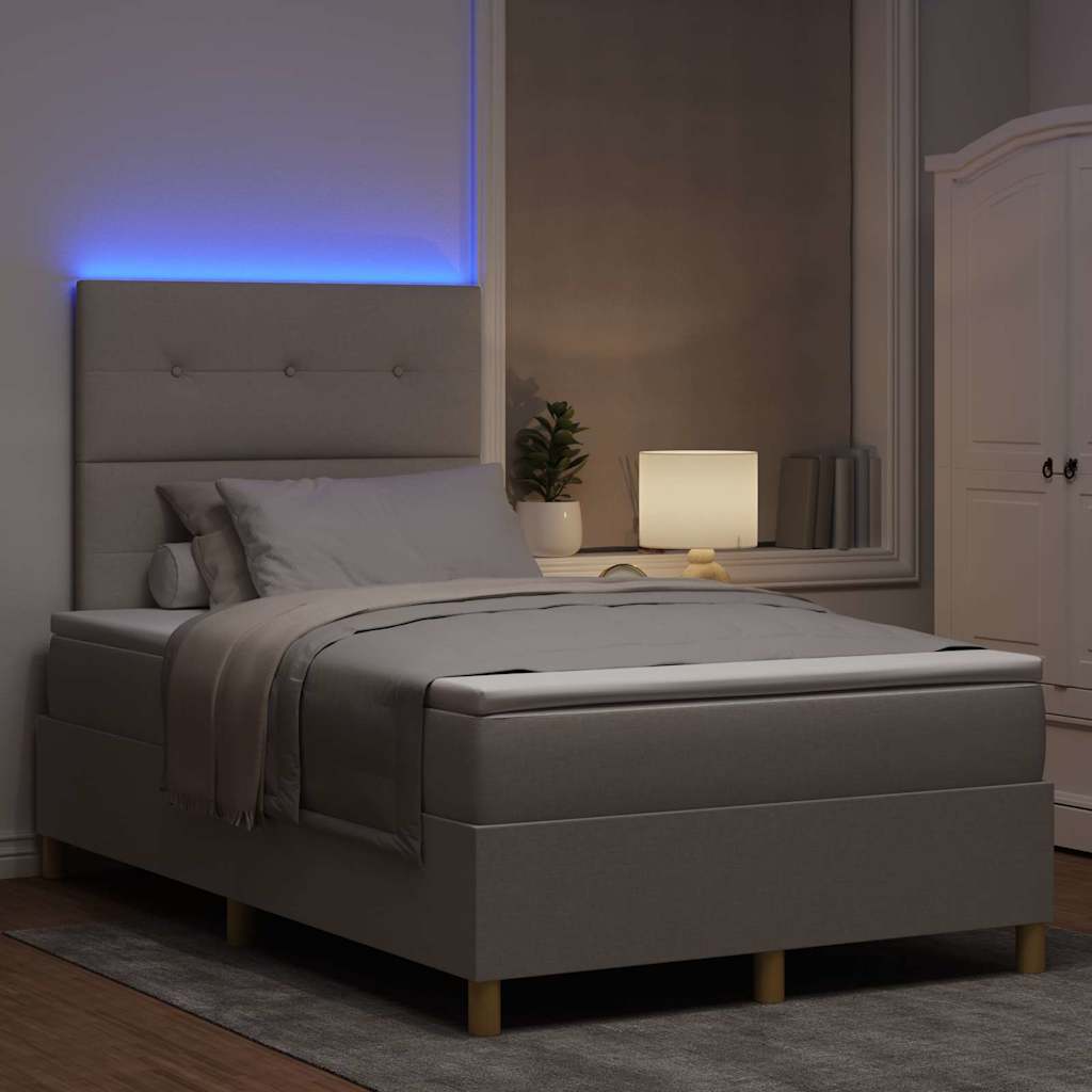 Lit à ressort LED avec tête de lit Taupe 120 x 190 cm tissu