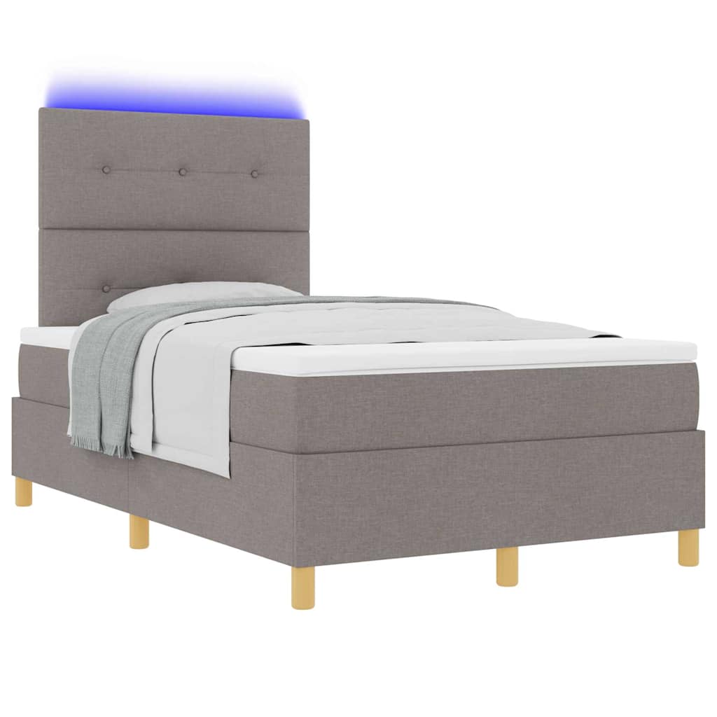 Lit à ressort LED avec tête de lit Taupe 120 x 190 cm tissu