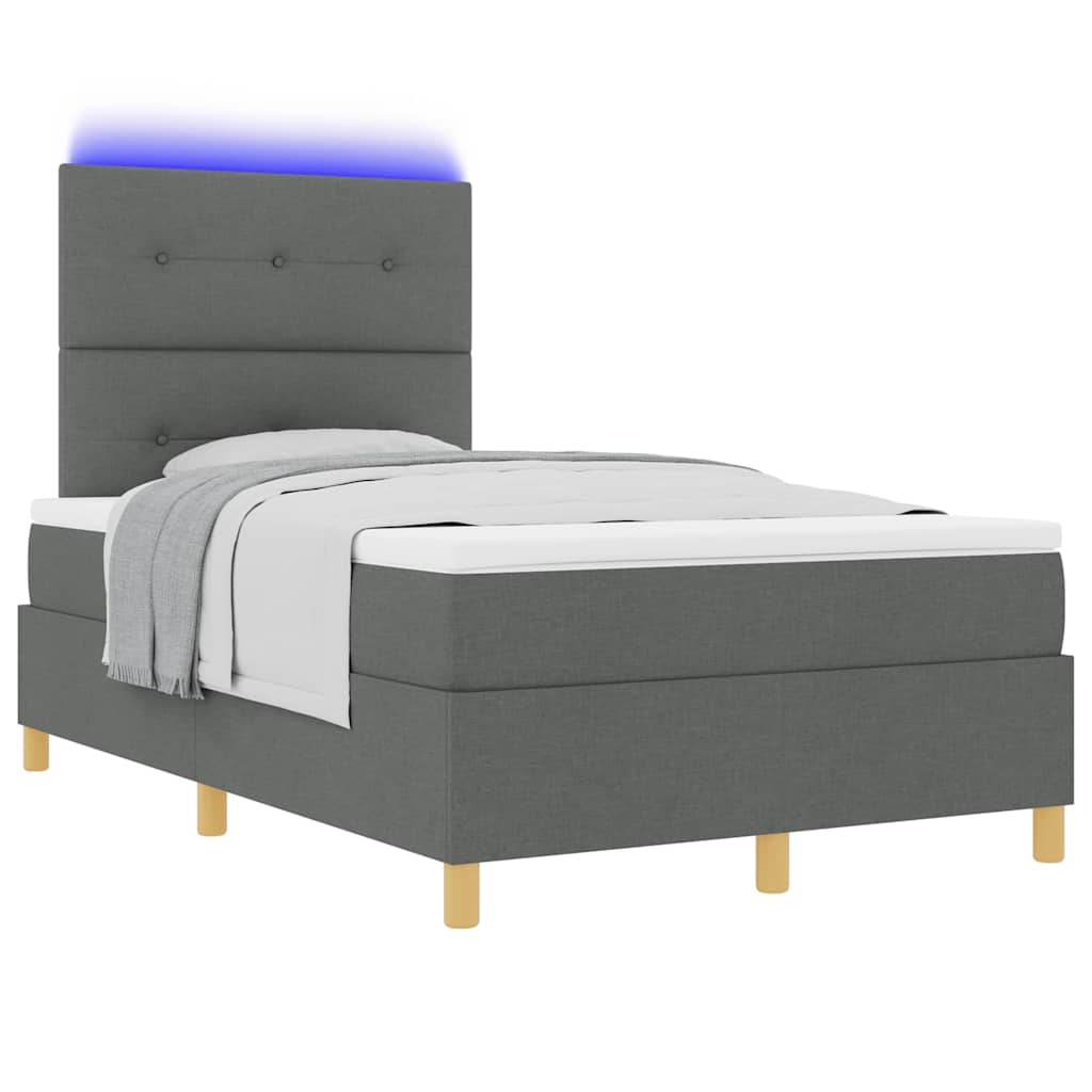 Lit à ressort LED Gris foncé 120 x 200 cm tissu