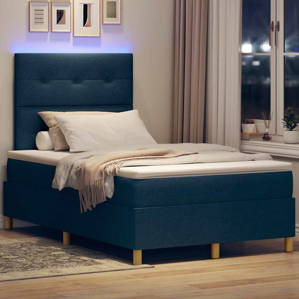 Lit à ressort LED avec tête de lit Bleu 120 x 200 cm tissu - XIOS