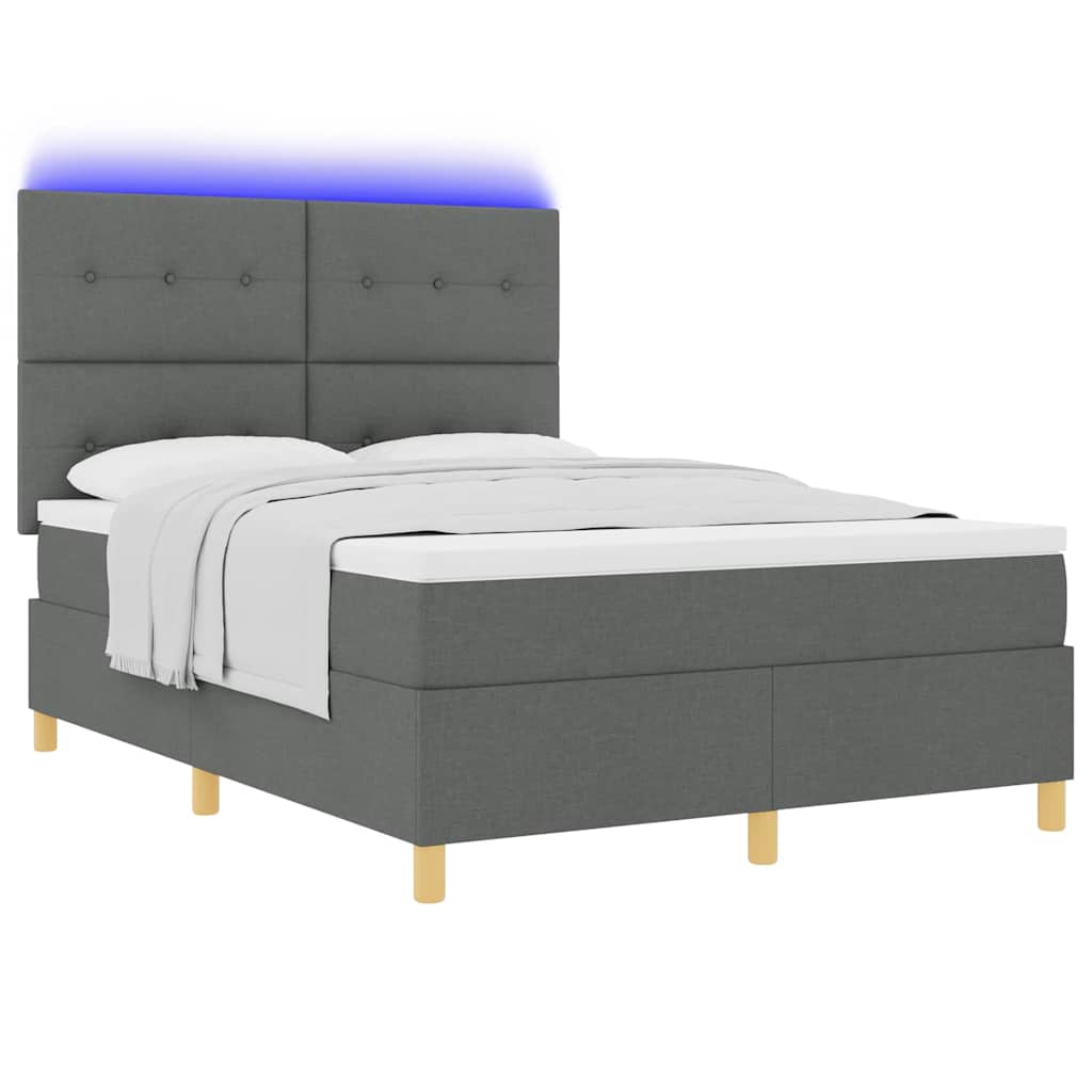 Lit à ressort LED Gris foncé 140 x 190 cm tissu - XIOS
