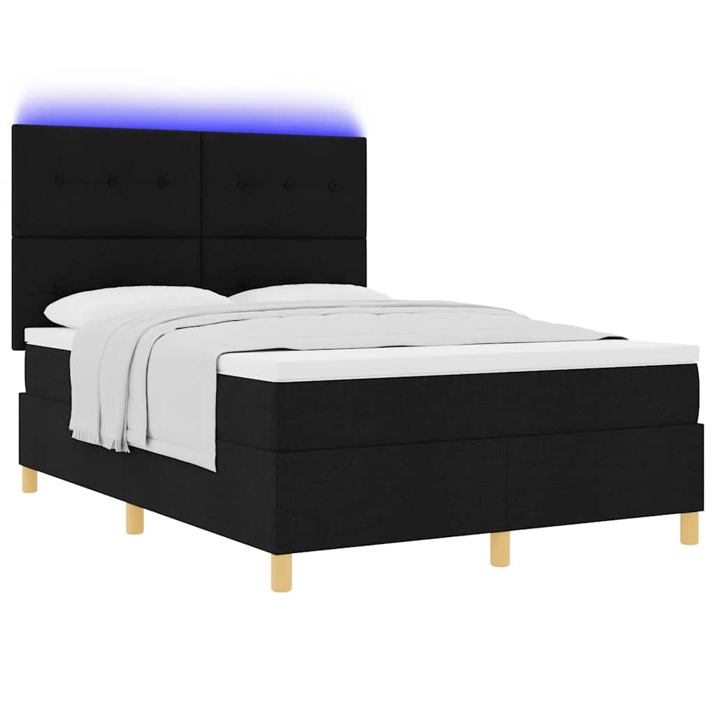 Lit à ressort LED avec tête de lit Noir 140 x 190 cm tissu - XIOS