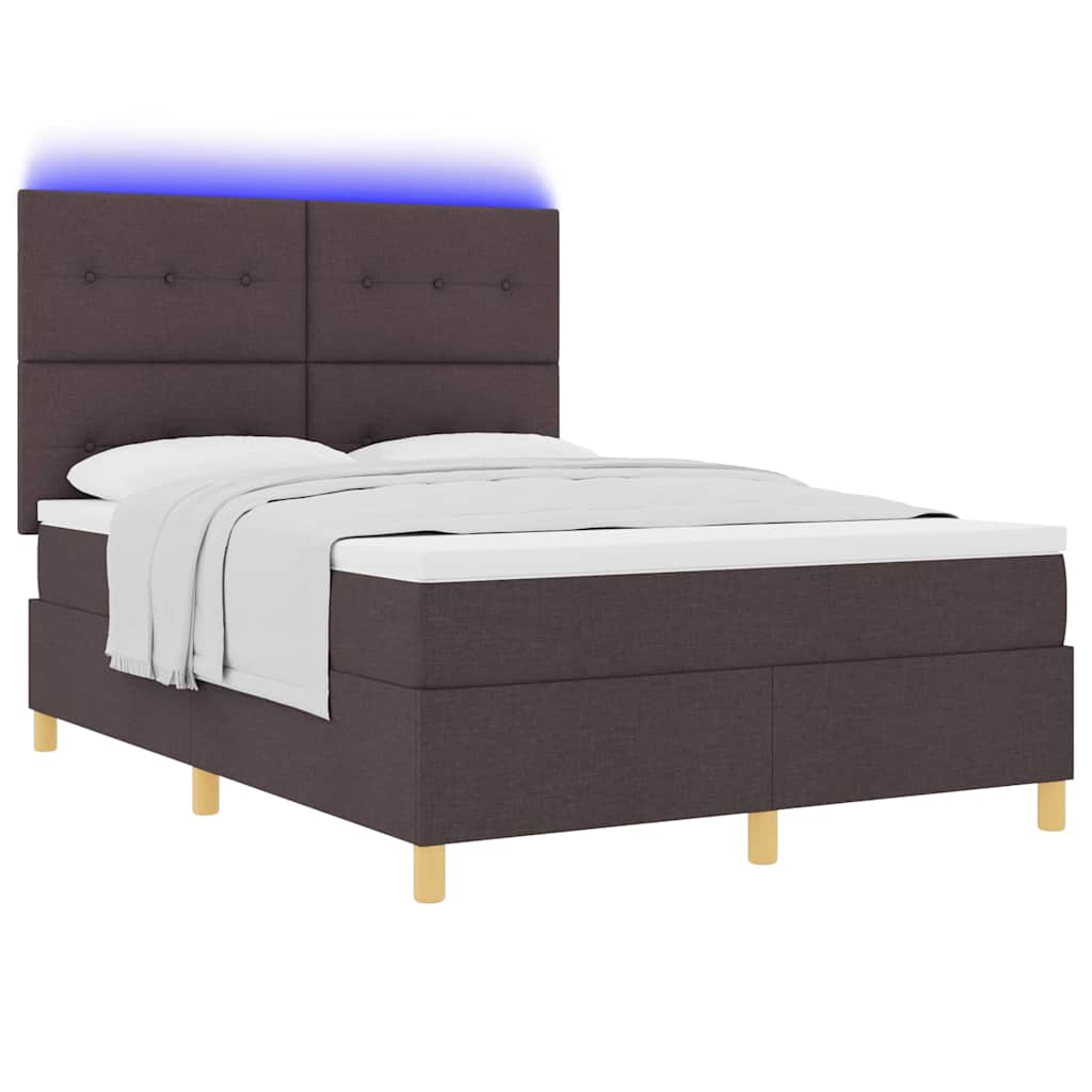 Lit à ressort LED Marron foncé 140 x 190 cm tissu